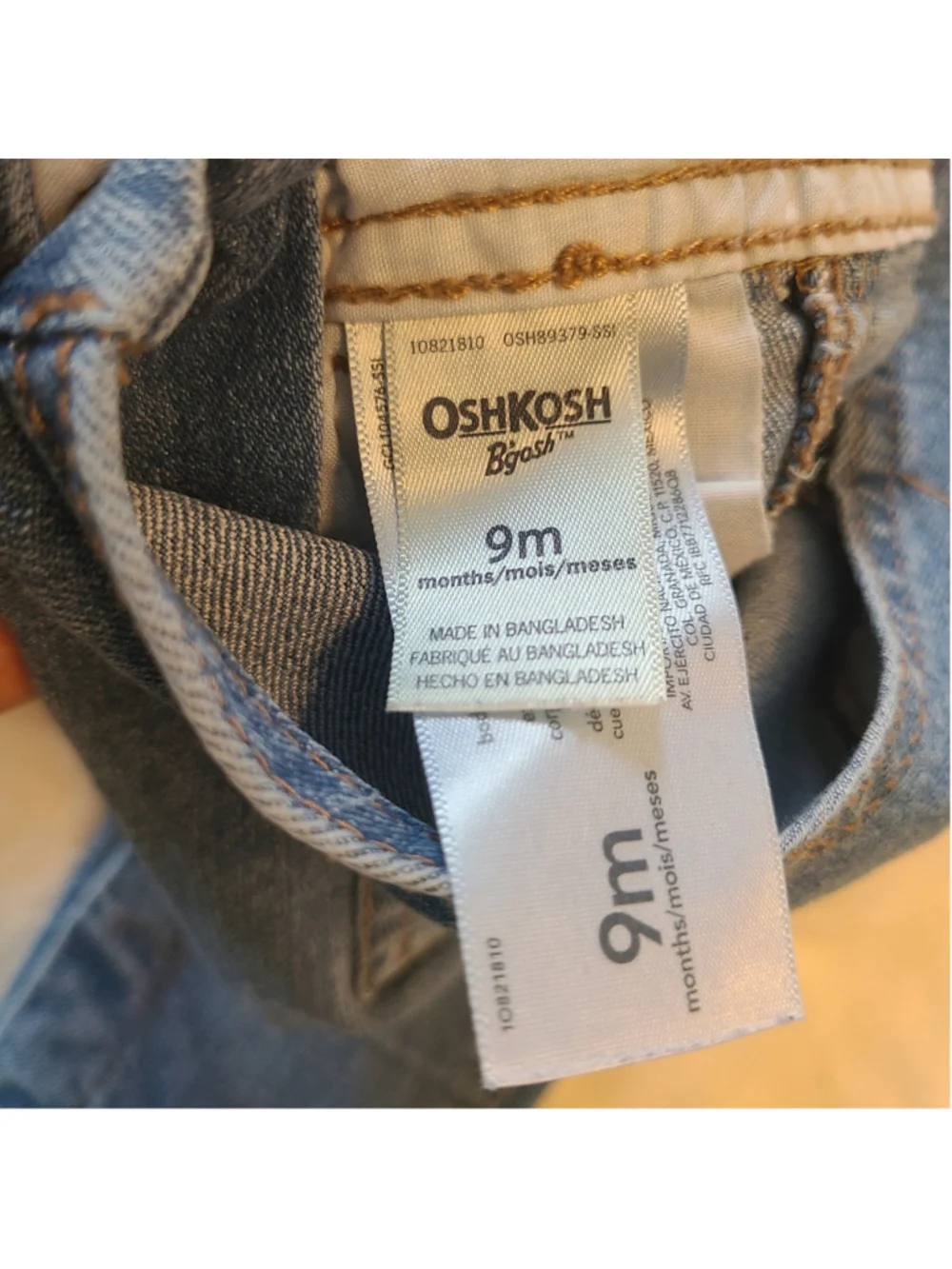 OshKosh B'gosh Denim Bib Overall Girls 9M Blue With Floral Leg Cuffs Trim Jean